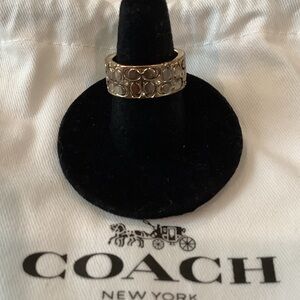 Coach Silver Signature 'C' Pattern Band Ring, Brand New